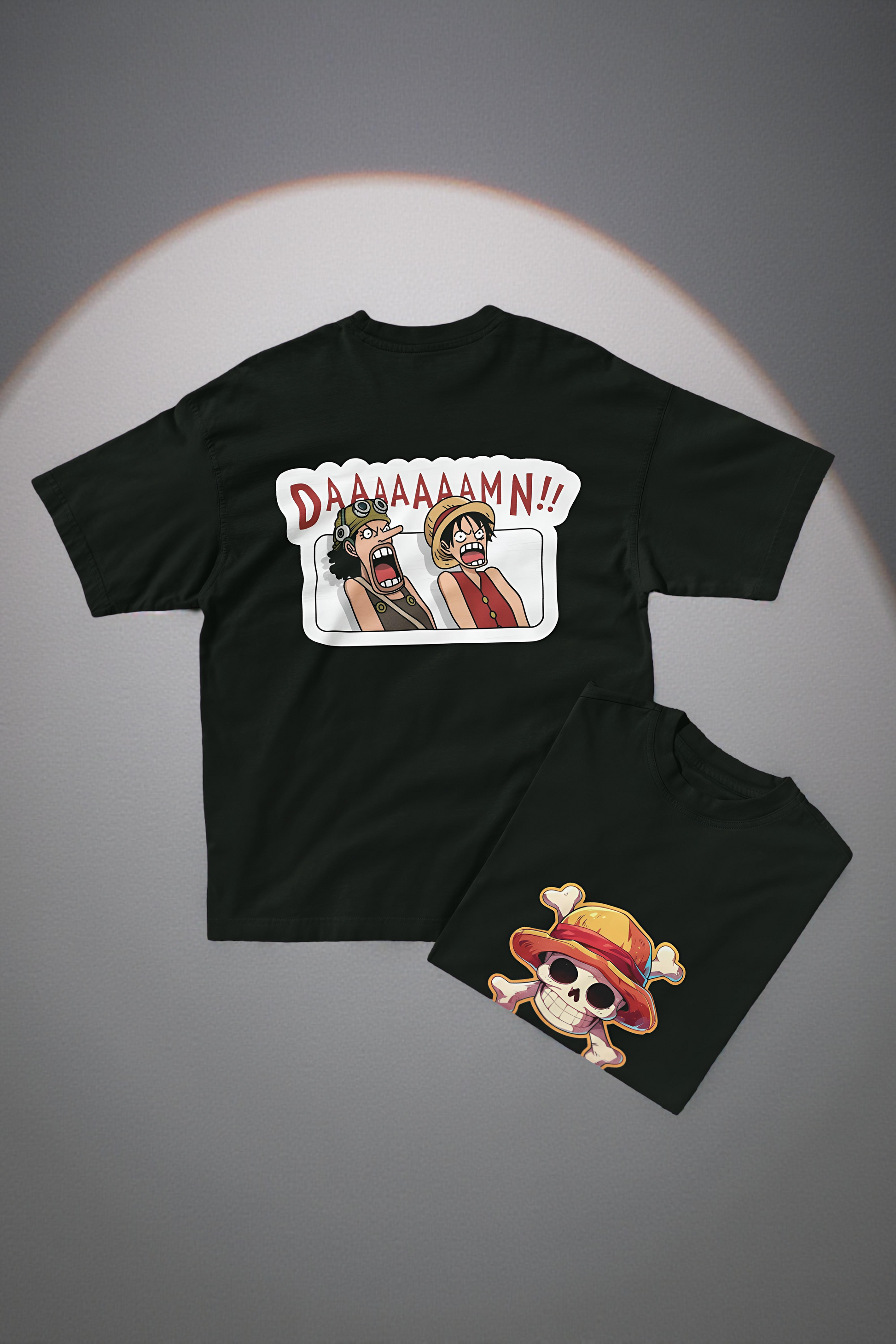 “Daaaaamn!!” – Luffy & Usopp Oversized Reaction Tee