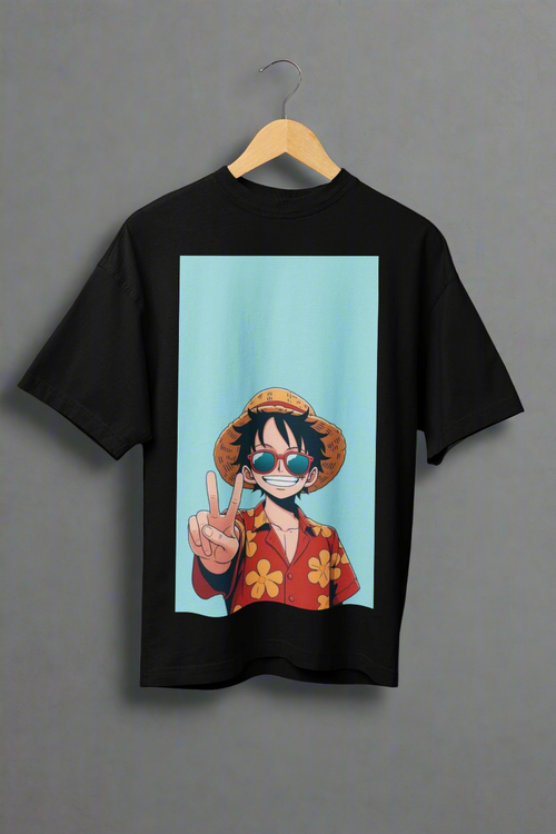 🌴"Luffy Summer Vibes – Peace Out Oversized Tee"🌴